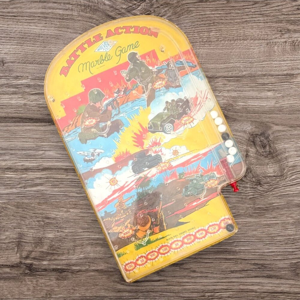Vintage Wolverine Battle Action Marble Game WWII Pinball Toy Made USA